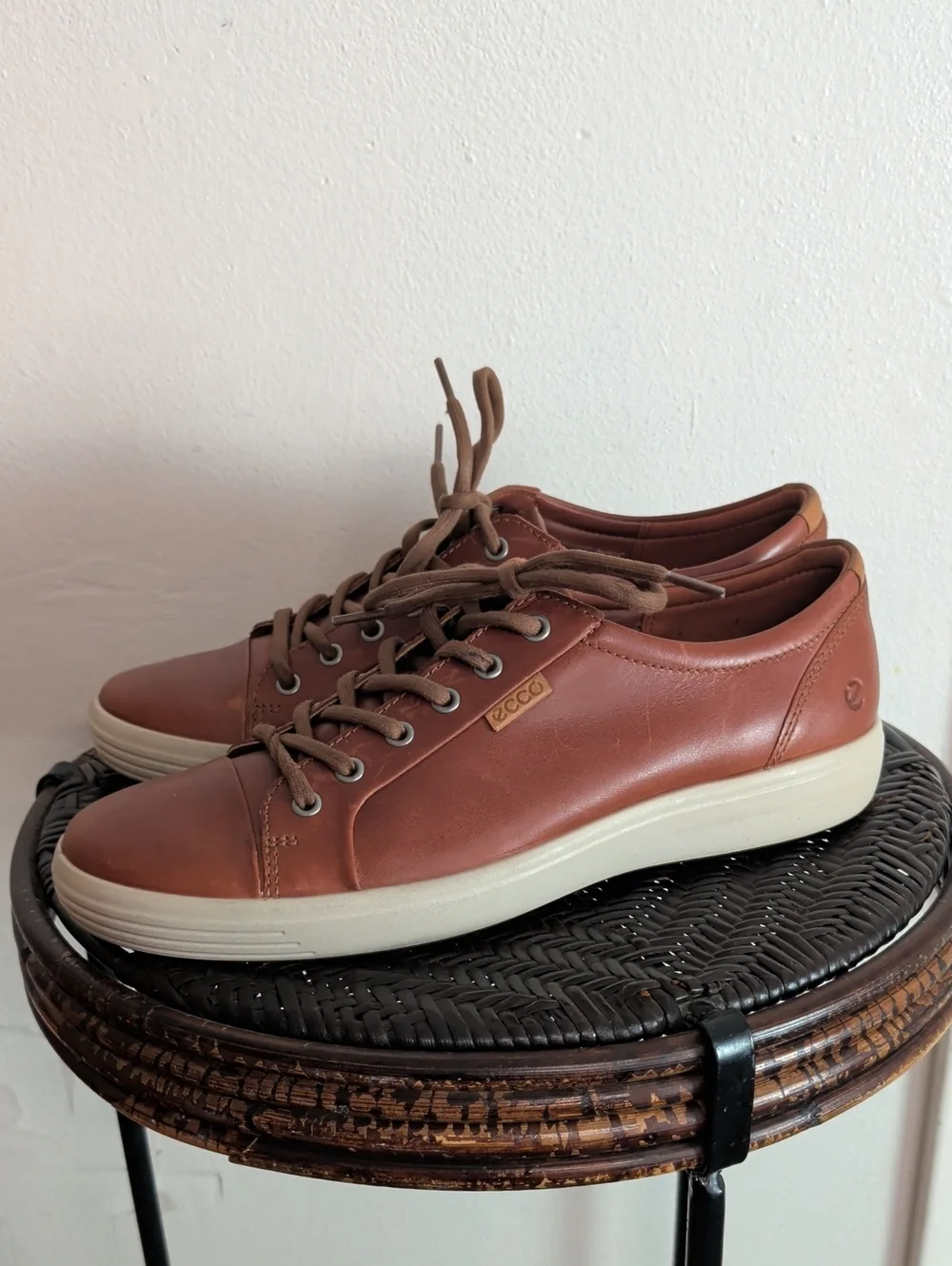 ECCO Cognac Brown Leather Soft VII 7 Sneakers Men Size 44 = US 10-10.5